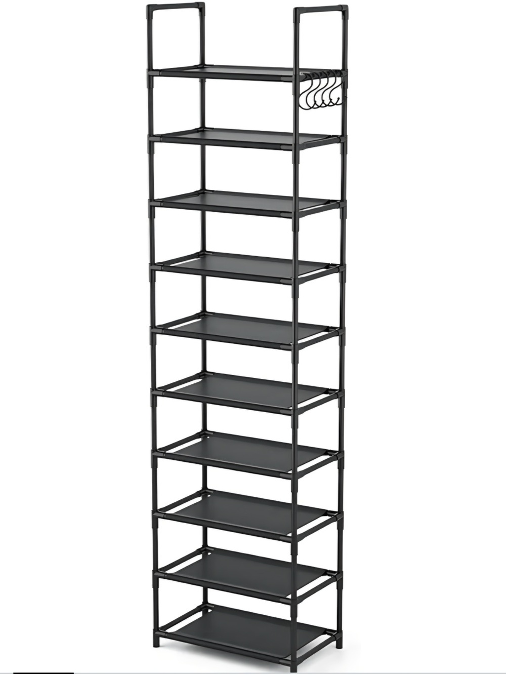 10 Tier Shoe Rack Organizer Black Space Saving Closet Storage Shelf w/ Hooks NIB